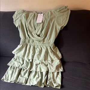 Elegant Green Ruffle Mini Dress